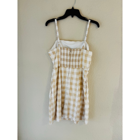 Beige White Gingham Mini Dress M - Picture 2 of 5